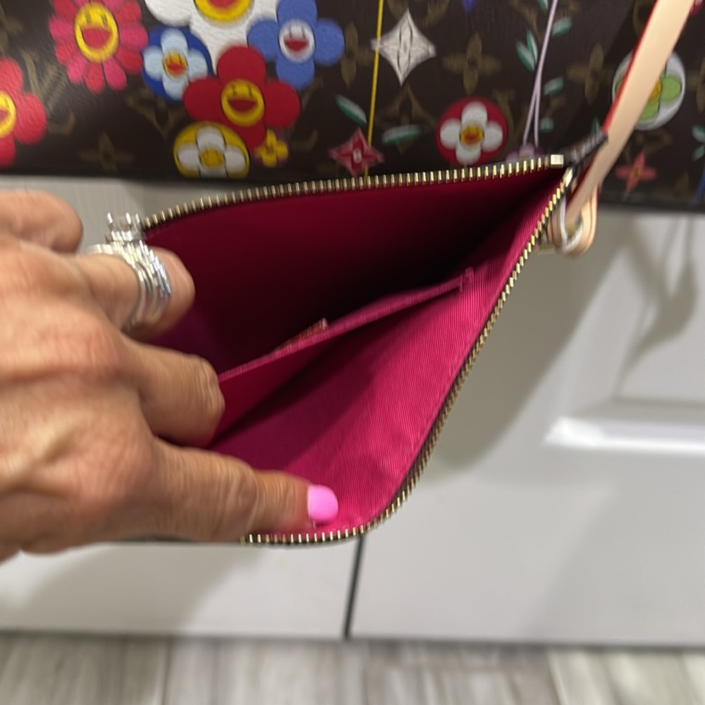 Brown Monogram Floral Tote with Multicolor Flowers - Picture 5 of 9